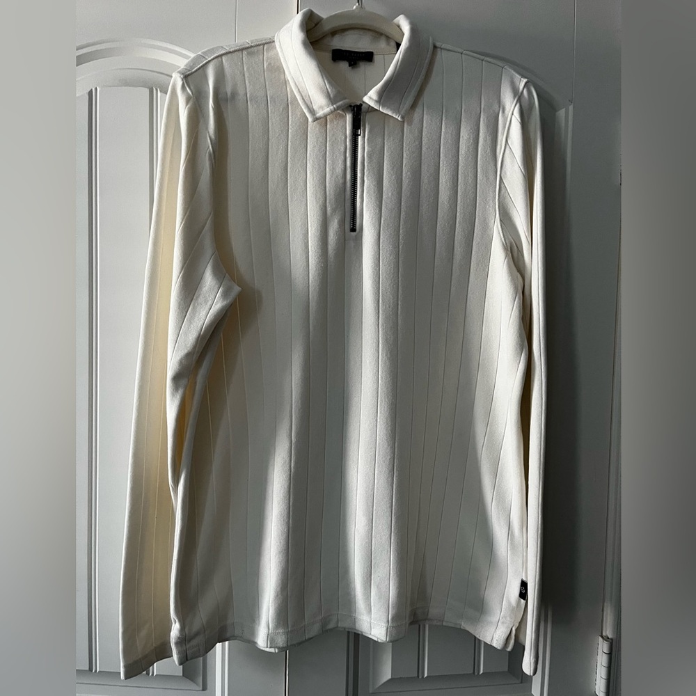 Ted Baker London Ecru Zip Neck Collared Long Sleeve Polo Shirt